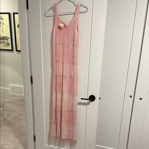 Vintage Elegant Pink Fringe Flapper Maxi Dress